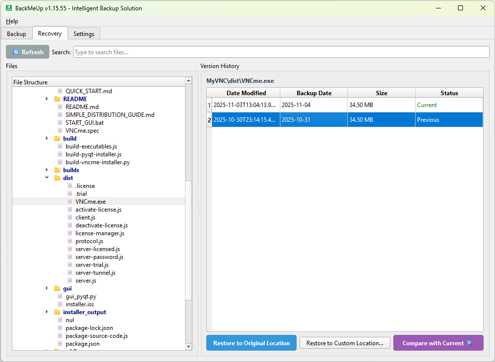 BackMeUp File Comparison Tool