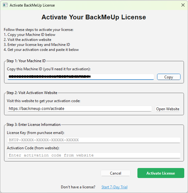 License Activation Dialog