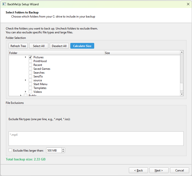 Select Folders to Backup
