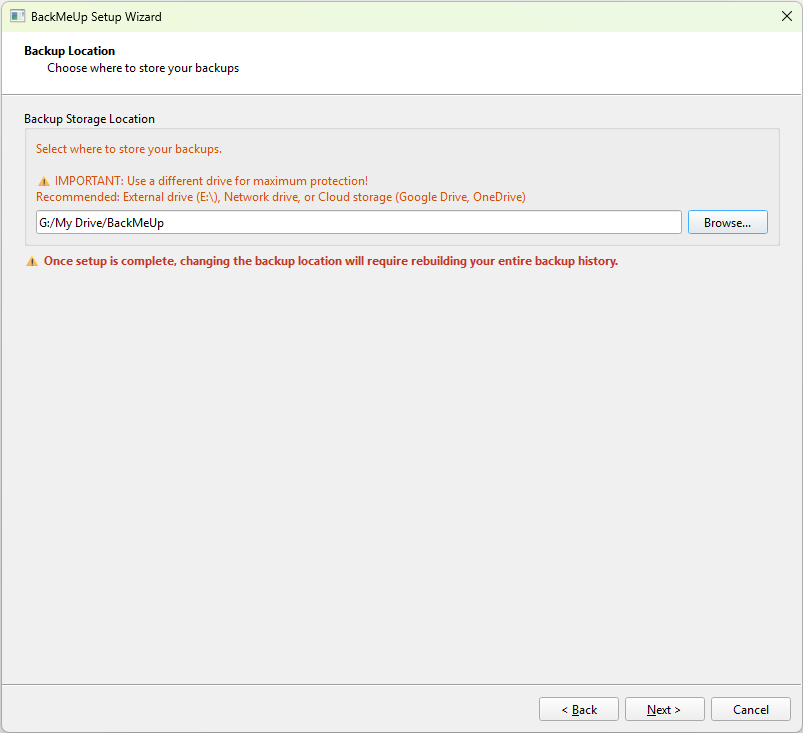 Choose Backup Location