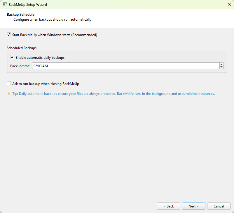 Configure Backup Schedule